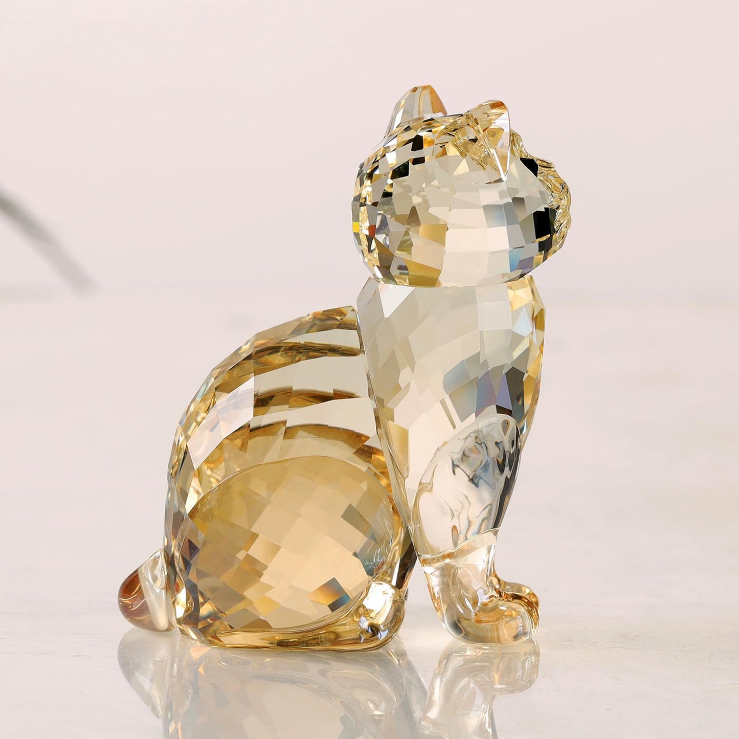 DOJOZ Crystal Cat Realistic Animal Kitten Art Figurine Collection Table top Ornament Statue Home Decor (Gold)