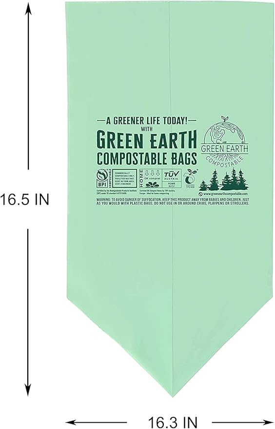Green Earth Compostable Small Kitchen Food Scrap Trash Bags, Extra Thick 0.71