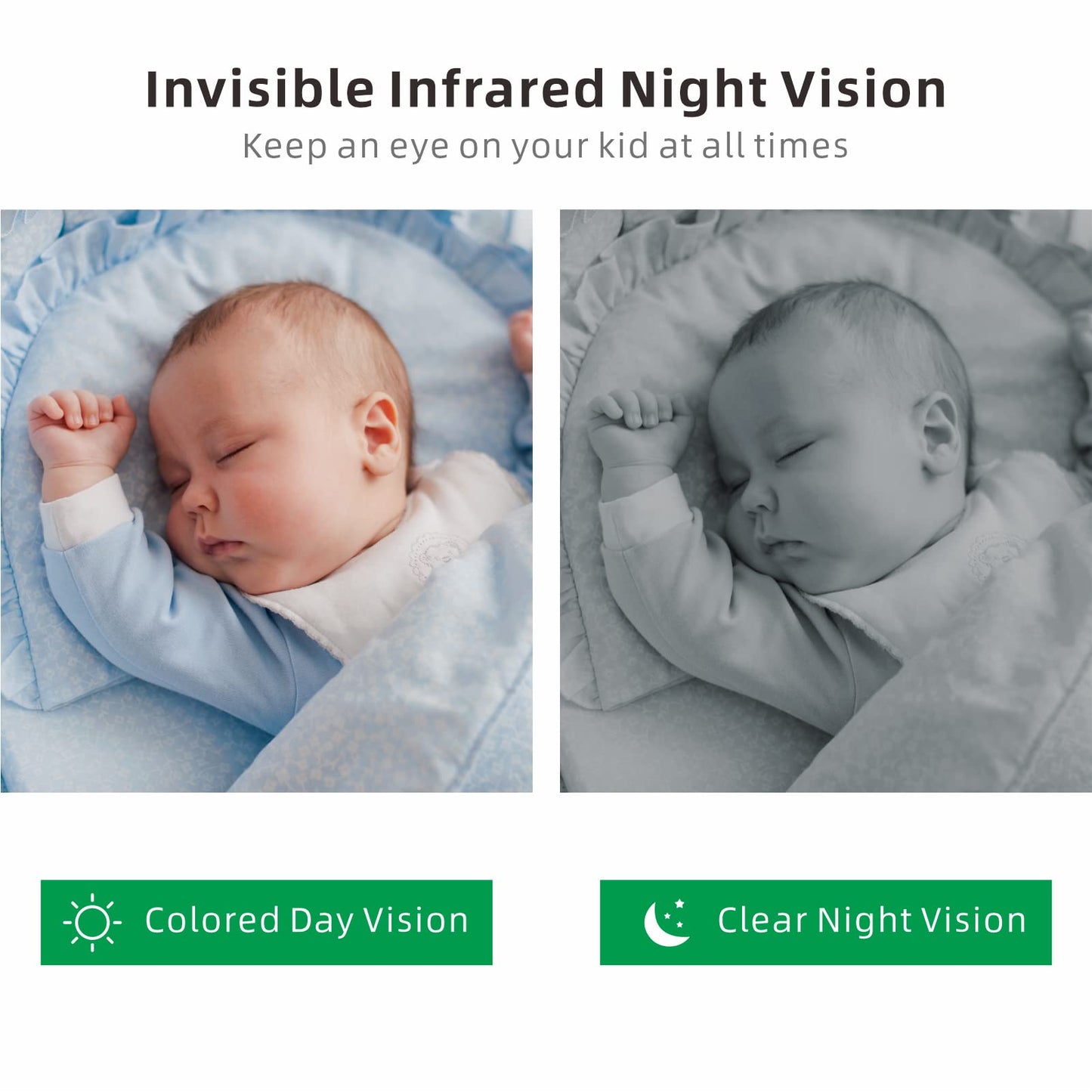 Babystar Baby Monitor with Camera and Night Vision,Wireless Video Baby Monitor with Rechargeable Battery,Two-Way Talk,2.4inch HD Screen,Feeding Reminder,4 Lullabies