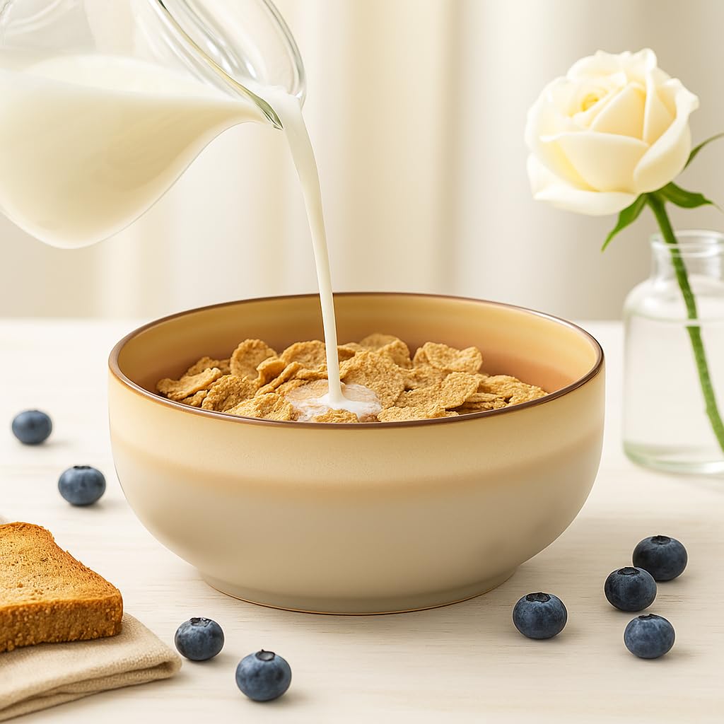 Ava Nord Stoneware Ceramic Cereal Bowls Set of 4, 21 oz | Lead-Free, Cadmium-Free | Microwave and Dishwasher Safe | For Soup, Salad, Rice, Dessert, Ice Cream | Nordic Design | Terracotta/Sage Ash