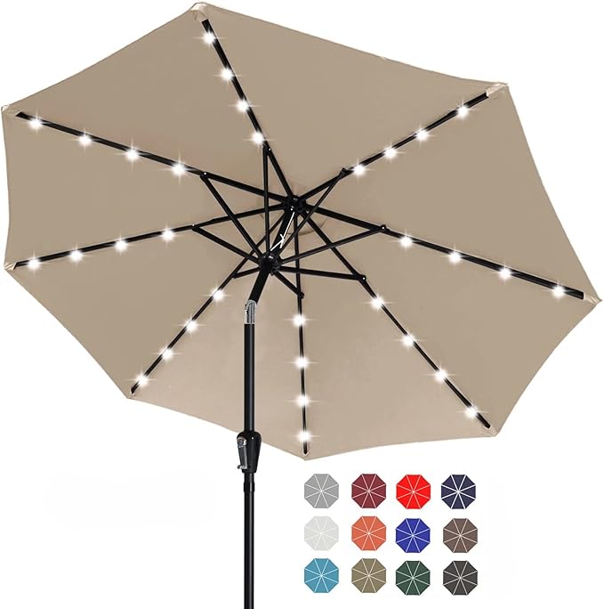 ABCCANOPY Durable Solar Led Patio Umbrellas with 32LED Lights 11FT (Khaki)