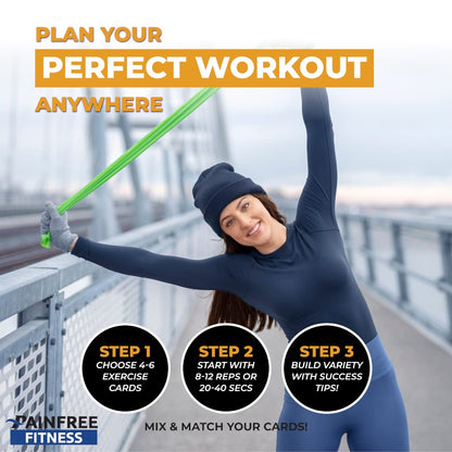 50 Resistance Band Workout Cards 3x5''- Fundamental Workout Cards Deck - Suitable for Pre-Set Warm Ups & Strength Exercise - Bend & Tear-Resistant