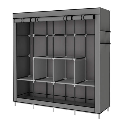 ACCSTORE Portable Wardrobe Clothing Wardrobe Shelves Clothes Storage Organiser with 4 Hanging Rail,Grey