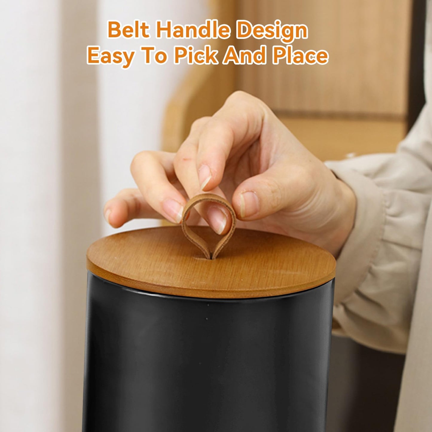 GENDLTHIJ Canister Sets for Kitchen,Ceramic Kitchen Canisters for Countertop with Airtight Wood Lids for Serving Ground Coffee, Tea, Spice, Grains, Sugar, Salt (Black Pack of 3 (8.7/27/44 Oz))
