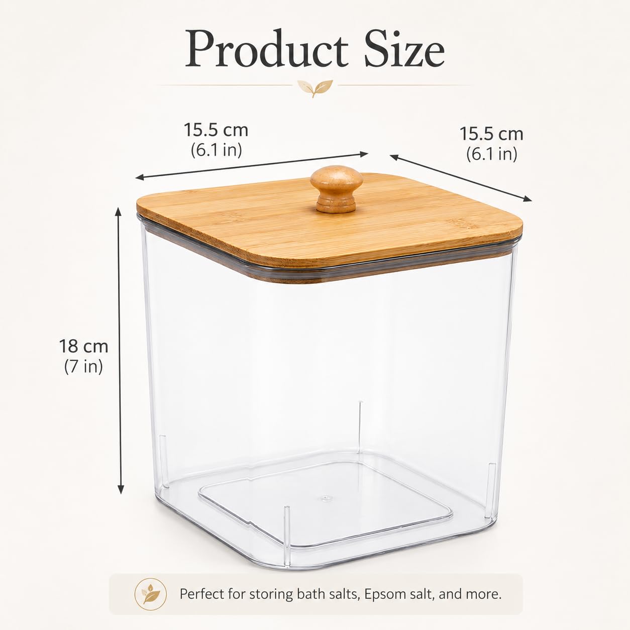 Yomjarl Bath Salt Container,2 Pack Clear Plastic Storage Bathroom Canisters with Wooden Lids & Handle,Airtight Bath Salt Dispenser Jars for Bathroom Organization Accessories,Bathtub Decor Box