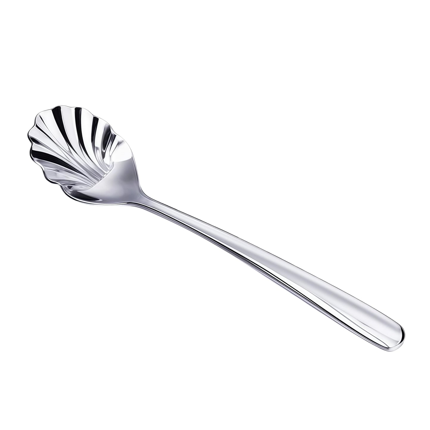 Stainless Steel Shell-Shaped Spoon, Sugar Spoon, Tea Spoon, Dessert Spoon for Coffee, Tea, Ice Cream, Appetizers & Charcuterie, Polished Silver, Reusable & Dishwasher Safe