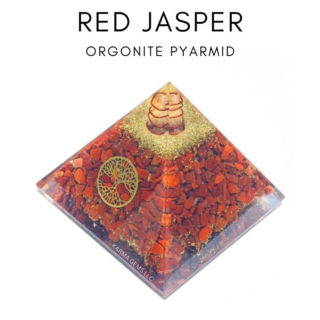 Red Jasper, Orgone Pyramid, Healing Crystal Pyramid, Pyramid Crystal Gemstone Pyramid for Meditation, Office Decor, Birthday Gifts, Chakra Balance, Witchy Gift, Office Decor for Women - Karma's Gems
