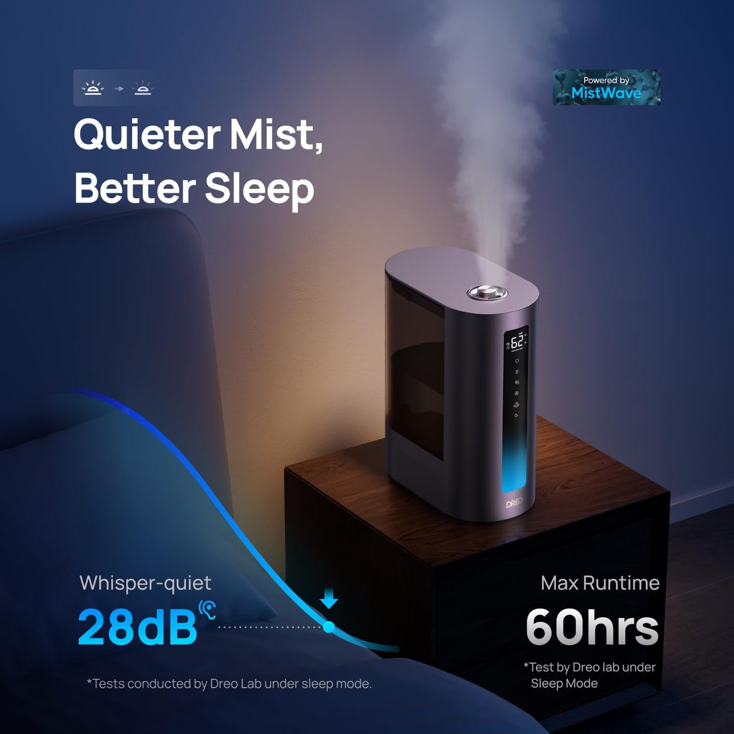Dreo 6L Humidifiers for Bedroom, Smart Warm & Cool Mist for Large Room, 60Hr Quiet Runtime for Baby, Plant, Humidity Sensor, Indicator Light, 12H Timer, Google/Alexa, HM713S