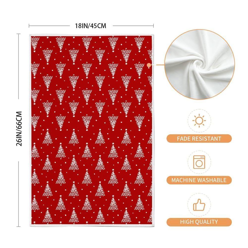 ARKENY Christmas Kitchen Towels Set of 2,Red Xmas Tree Dish Towels 18x26 Inch,Hoilday Farmhouse Home Decoration AD102