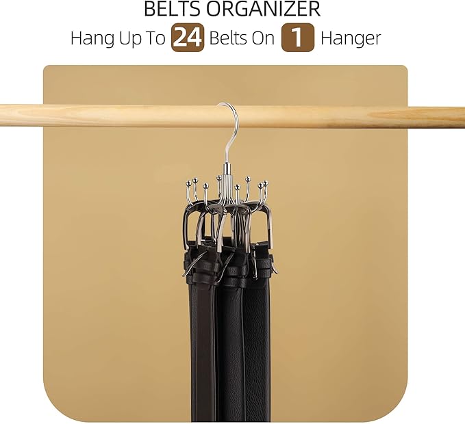 ZEDODIER Belt Organizer for Closet, Rotating Belt Hanger Rack, Space Saving