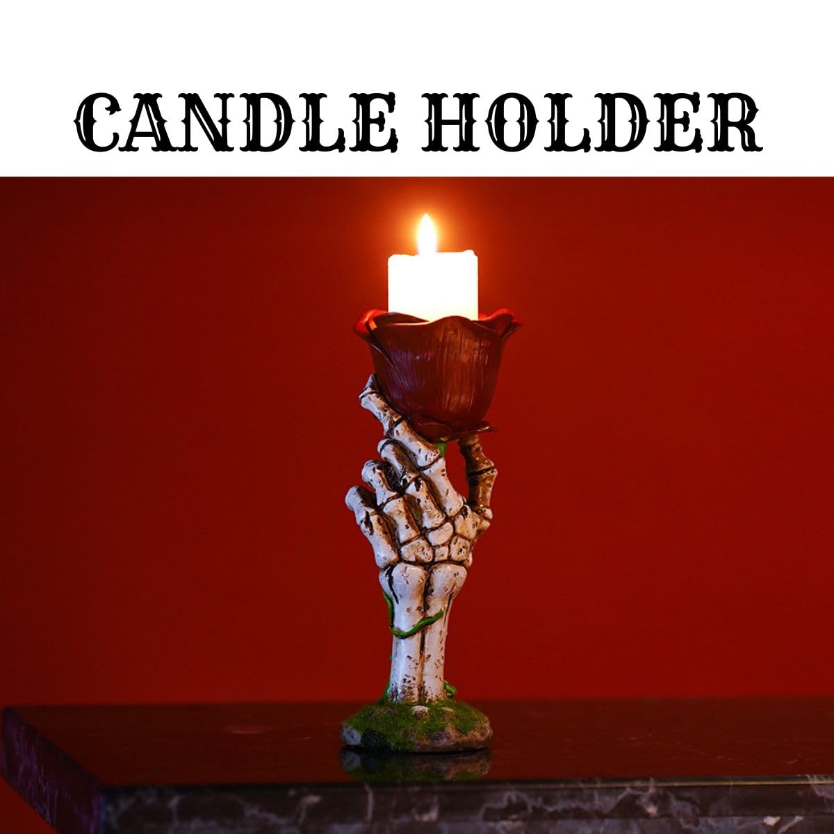 Halloween Skull Rose Candle Holder, Skeleton Creepy Candelabra for Candlesticks (Rose Hand)