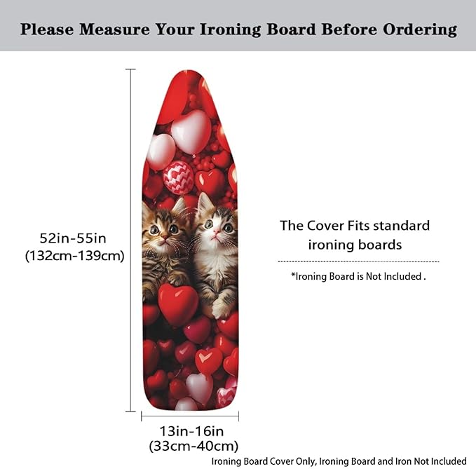 Hearts Cat Ironing Board Cover Heavy Duty Thick Padding Iron Board Covers