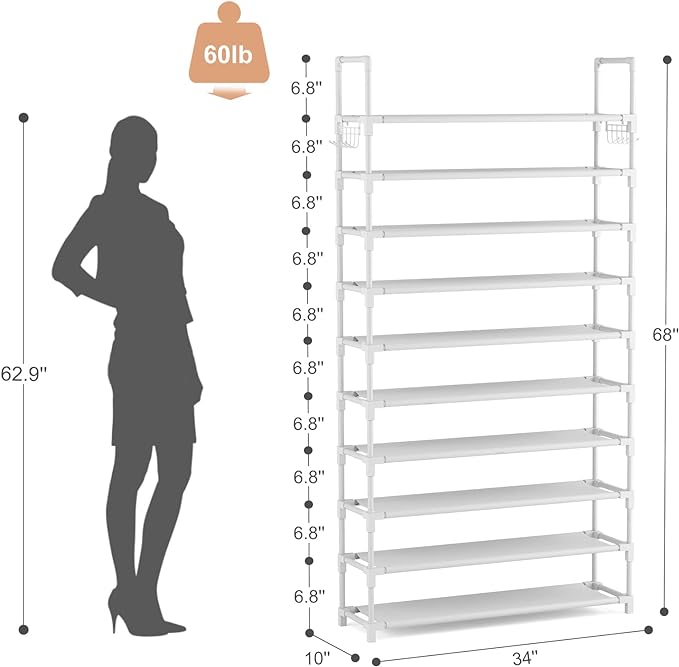 VTRIN 10 Tiers Shoe Rack Tall Large Capacity Wide Shoe Organizer Sturdy Shoe