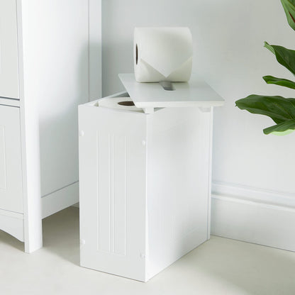 VonHaus Bathroom Storage Box - White Bathroom Unit with Lid - Storage for Cleaning Products, Toilet Roll & More - Slim & Compact Organiser Unit - Shaker Style Tidy Box