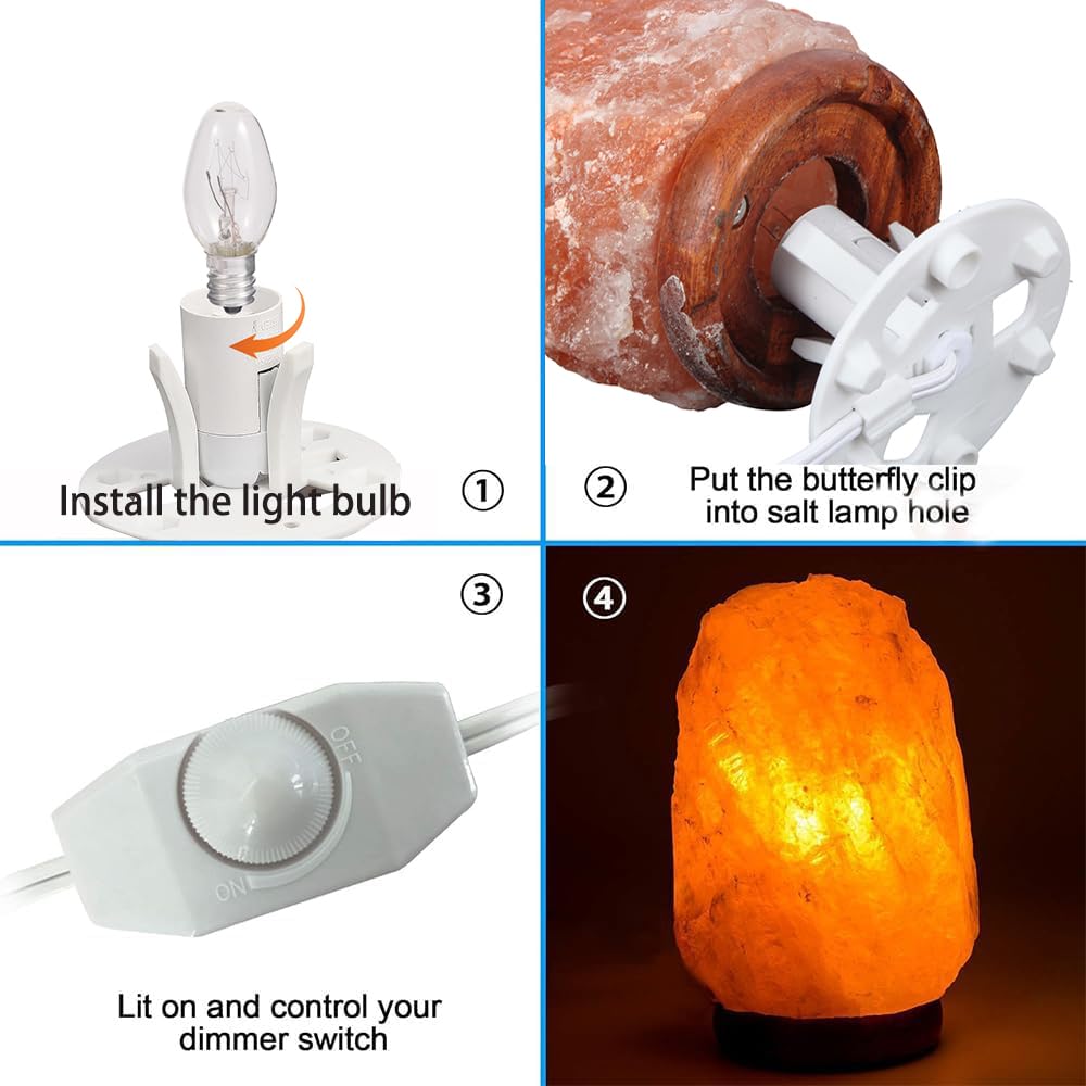SCOMX White Himalayan Salt Lamp Cord, Dimmer Switch,Christmas Bulb,Salt Lamp Cord with Dimmer Control and Base Assembly,5 Feet,E12 Base for Himalayan Salt Lampsand with six Free 7-15W Bulbs (1)