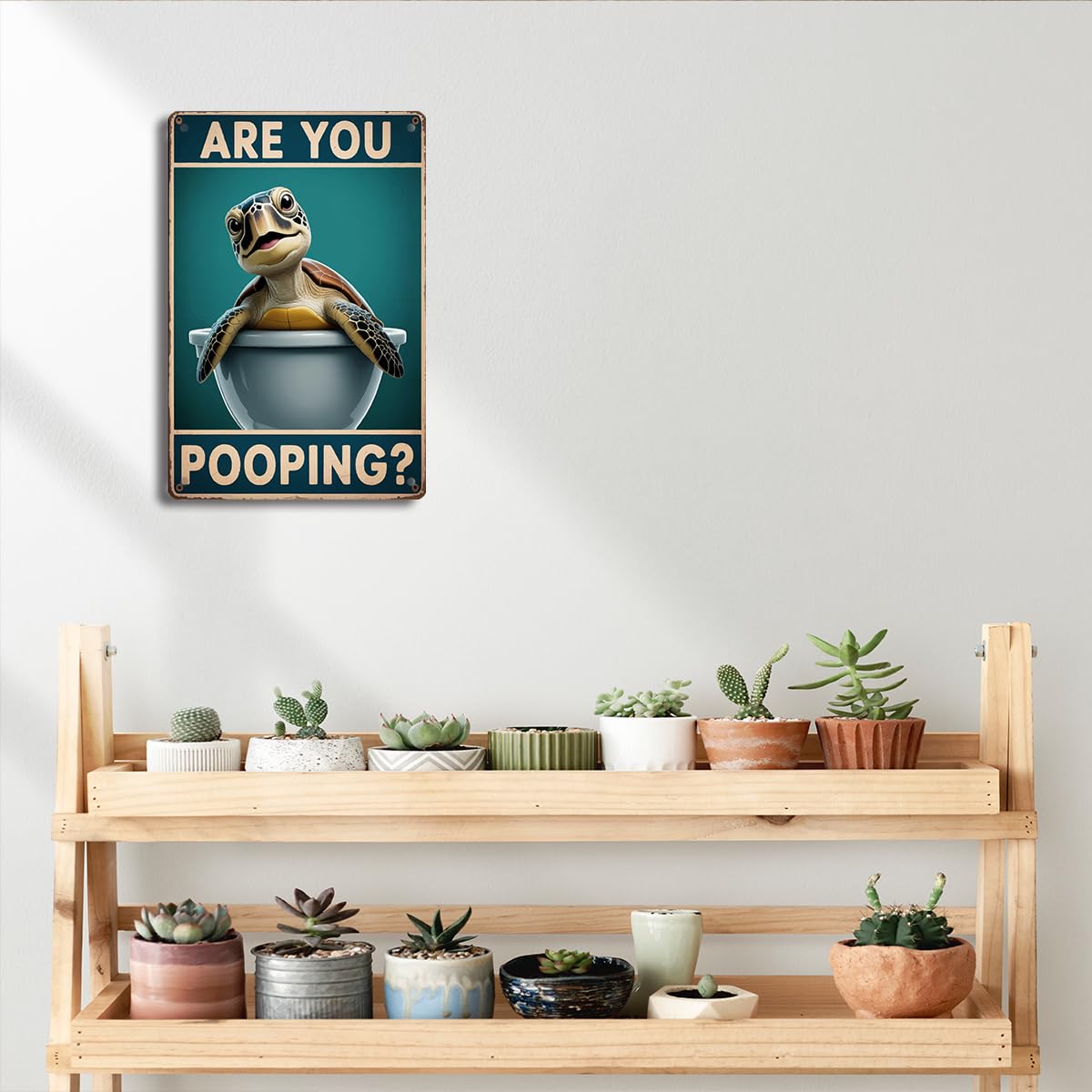 BEASTZHENG Funny Sea Turtle Bathroom Metal Tin Sign – Are You Pooping Turtle Decor, Ocean Theme Wall Art, Tropical Turtle Bathroom Accessories, Sea Life Tin Sign for Restroom