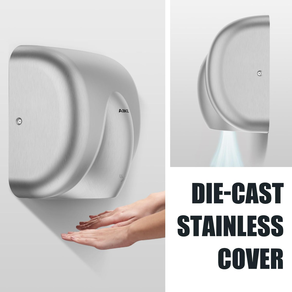 AIKE Heavy Duty Hand Dryer Hard-Wired Friendly 110V High Speed Brushed Stainless Finish Model AK2811