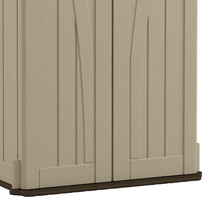 Suncast 22 Cubic Feet Capacity Tall Plastic Vertical Outdoor Shed for Garden, Backyard, Patio, or Pool Supplies Storage, Brown