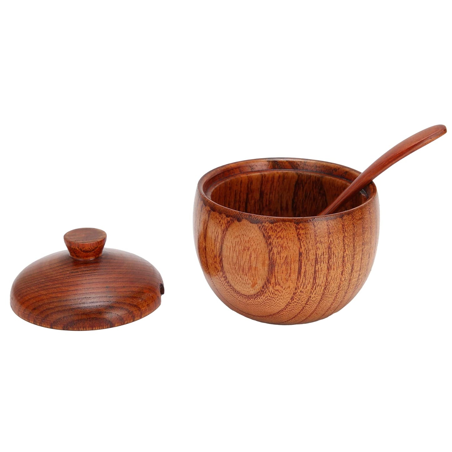 Wood Spice Pot Sugar Bowl Salt Pepper Seasoning Box with Spoon and Lid Kitchen Tool Food Jars and Crocks