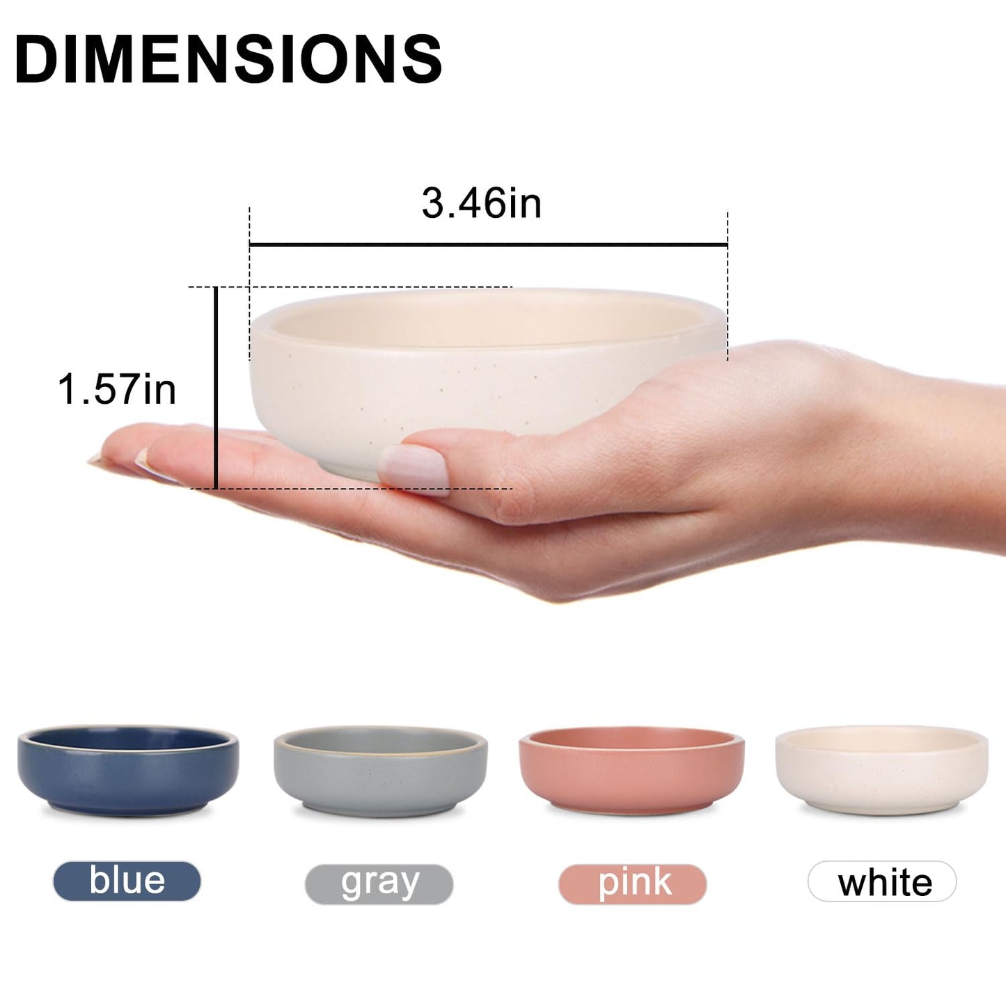 WHJY 3.5 inches Set of 4 Ceramic Sauce Dishes Side Dish Sushi Dipping Bowls, Matte Glaze Porcelain Tableware Serving Dish Appetizer Plates Stackable Ramekins
