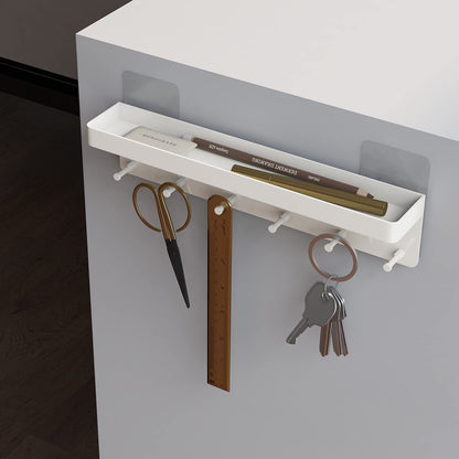 MKO Key Holder for Wall, Mail Organizer and Key Rack Wall Mount with Tray & 6 Hooks for Hallway (White)