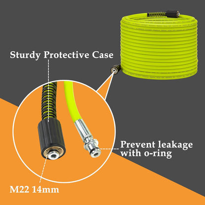M MINGLE Pressure Washer Hose 50 FT x 1/4" - Replacement Power Wash Hose with Quick Connect Kits - High Pressure Hose with M22 14mm Fittings - 3600PSI