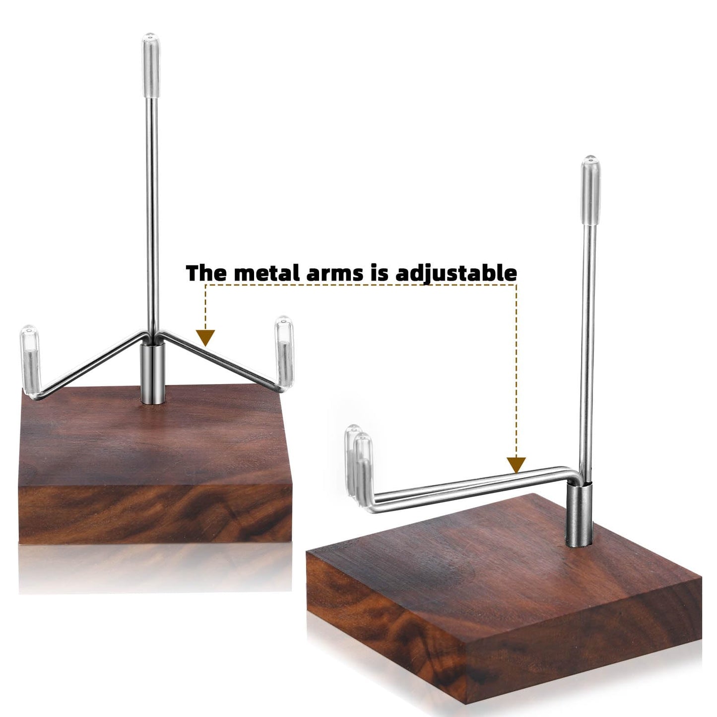 Wenqik 4 Pcs Crystal Display Stand Rock Display Stand Adjustable Metal Arms with Wooden Base Geodes Rock Agate Mineral Easel Holder for Collectibles(2.56 x 2.56 x 4.33 Inch,Silver)