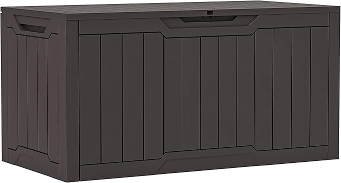 YITAHOME 100 Gallon Resin Deck Box, Weather Resistant Outdoor Storage Box, Lockable Indoor Outdoor Storage for Supplies and Essentials, Dark Brown