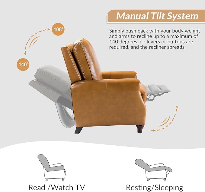 HULALA HOME Genuine Leather Manual Recliner Chairs Set of 2