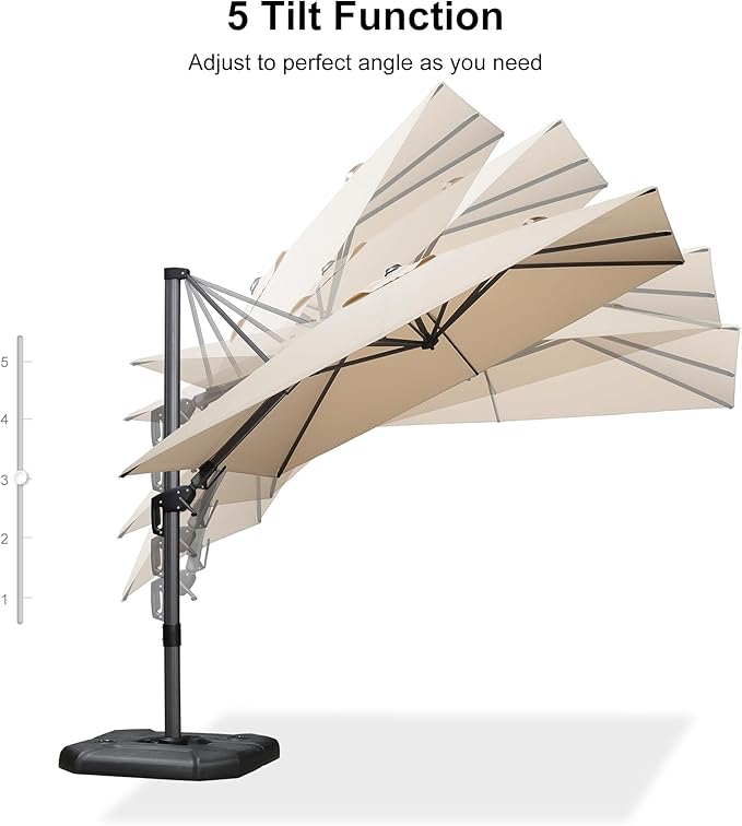 PURPLE LEAF 8.8' X 8.8' Right-left Tilt Patio Umbrella with Base Outdoor Cantilever Swivel Square Umbrella with Tilt Aluminum Offset Umbrella with 360-degree Rotation for Garden Deck Pool Patio Beige