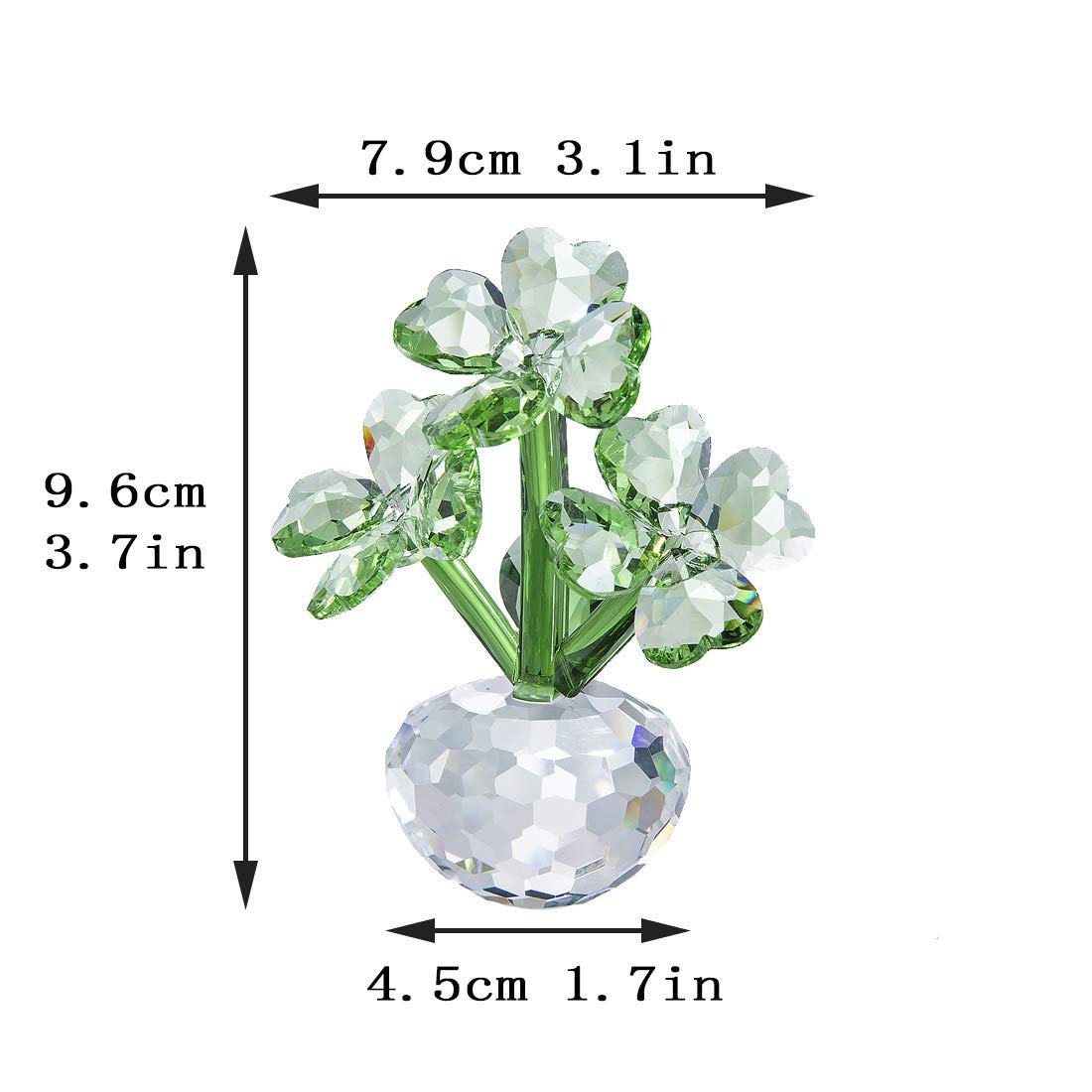 QFkris Crystal Flower Dreams Four-Leaf Clover Figurine Collectibles, 3.7" Glass Flower Statues for Home Decor Centerpiece, Gift for Mothers Day, Thanksgiving, St. Patrick's Day