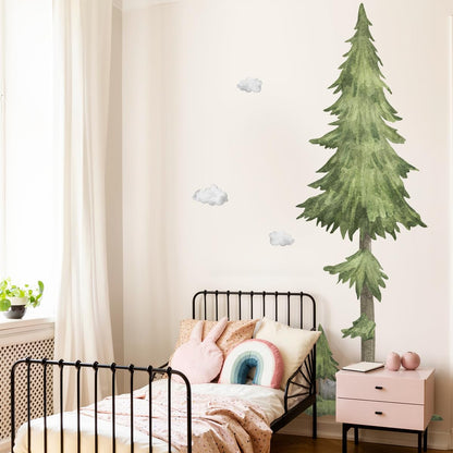 Watercolor Large Pine Tree Wall Stickers- Woodland Tree Peel & Stick Removable Wall Decal for Kid Bedroom Living Room Nursery,135 cm x 215 cm
