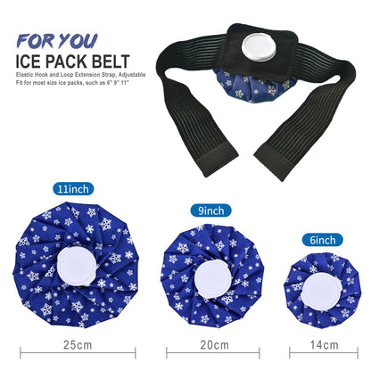 ASEKACK Ice Pack Strap, Extended Version Adjustable Support Wrap, Ice Pack Wrap Band, Ice Bag Strap, Multipurpose Elastic Hook and Loop Extension Strap, 42 inches