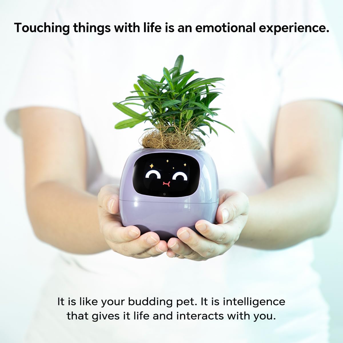 Smart Pet Planter, Smart Plant Pot, With Artificial Intelligence, Time Weather Display, And Multiple Expressions Animation,Lovely Plant Companion, For Desktop Decoration, Gifts,Plant-Free (Purple)