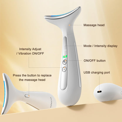 Facial and Neck Massager for Face, Neck - Skin Lifting & Firming - Wrinkle & Dark Circle Reducer - at Home Skin Care Face Sculpting Tool and Neck Massager-Pastel Pink