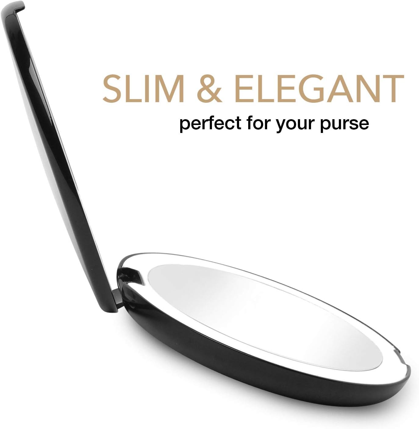 Fancii LED Lighted Travel Makeup Mirror, 1x/10x Magnification - Daylight LED, Compact, Portable, Large 5” Wide Illuminated Folding Mirror