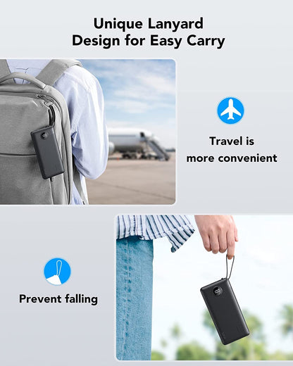 VRURC Power Bank 10000mAh With Built in Cables,USB C Battery Pack Portable Charger with 5 Outputs 2 Inputs Powerbank LED Display compatible with iPhone 16 15 14 Samsung S21 S20 Xiaomi