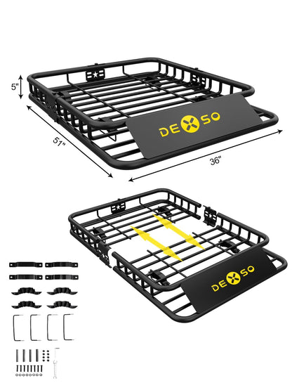 51" X 36" Universal Roof Rack Cargo Basket with Cargo Net, 200 Lbs Capacity Rooftop Luggage Rack for SUV, Car & Truck, Heavy-Duty Roof Rack Accessories Carrier