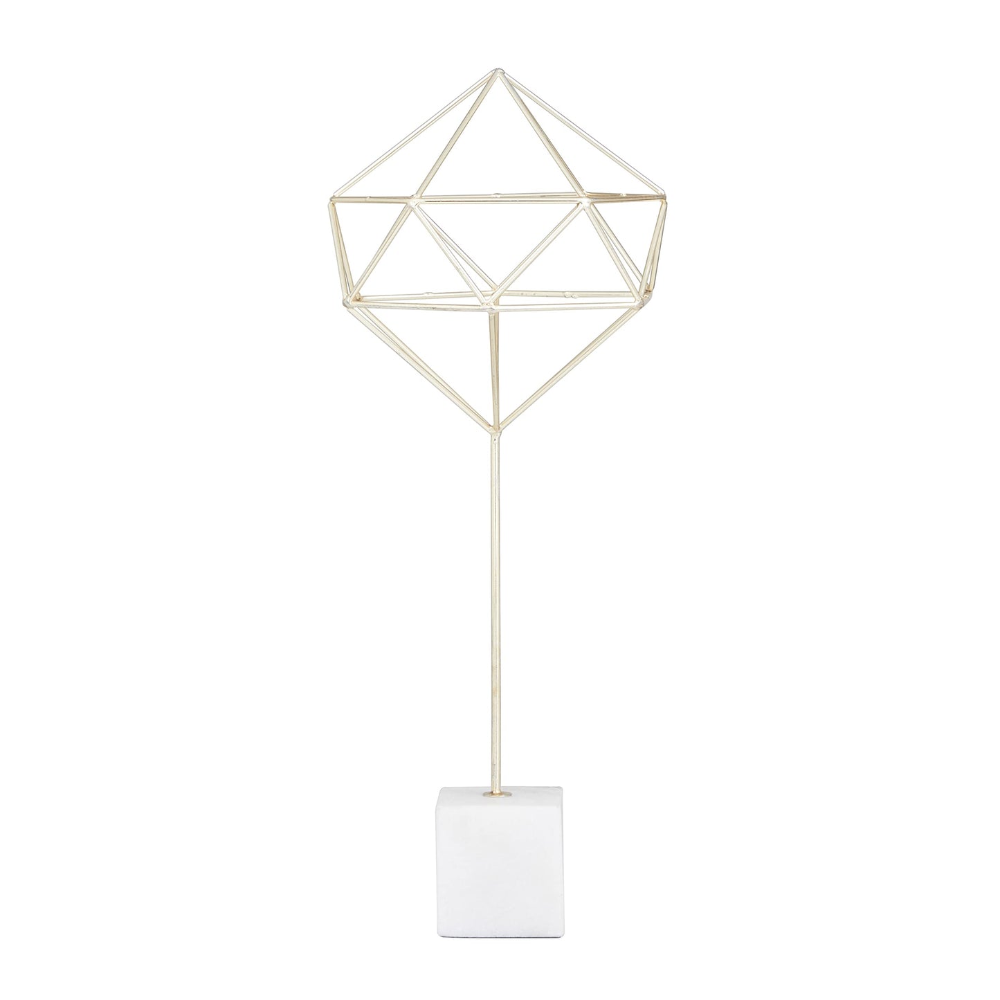 CosmoLiving by Cosmopolitan Marble Geometric Sculpture with Marble Base, 9" x 9" x 22", Gold