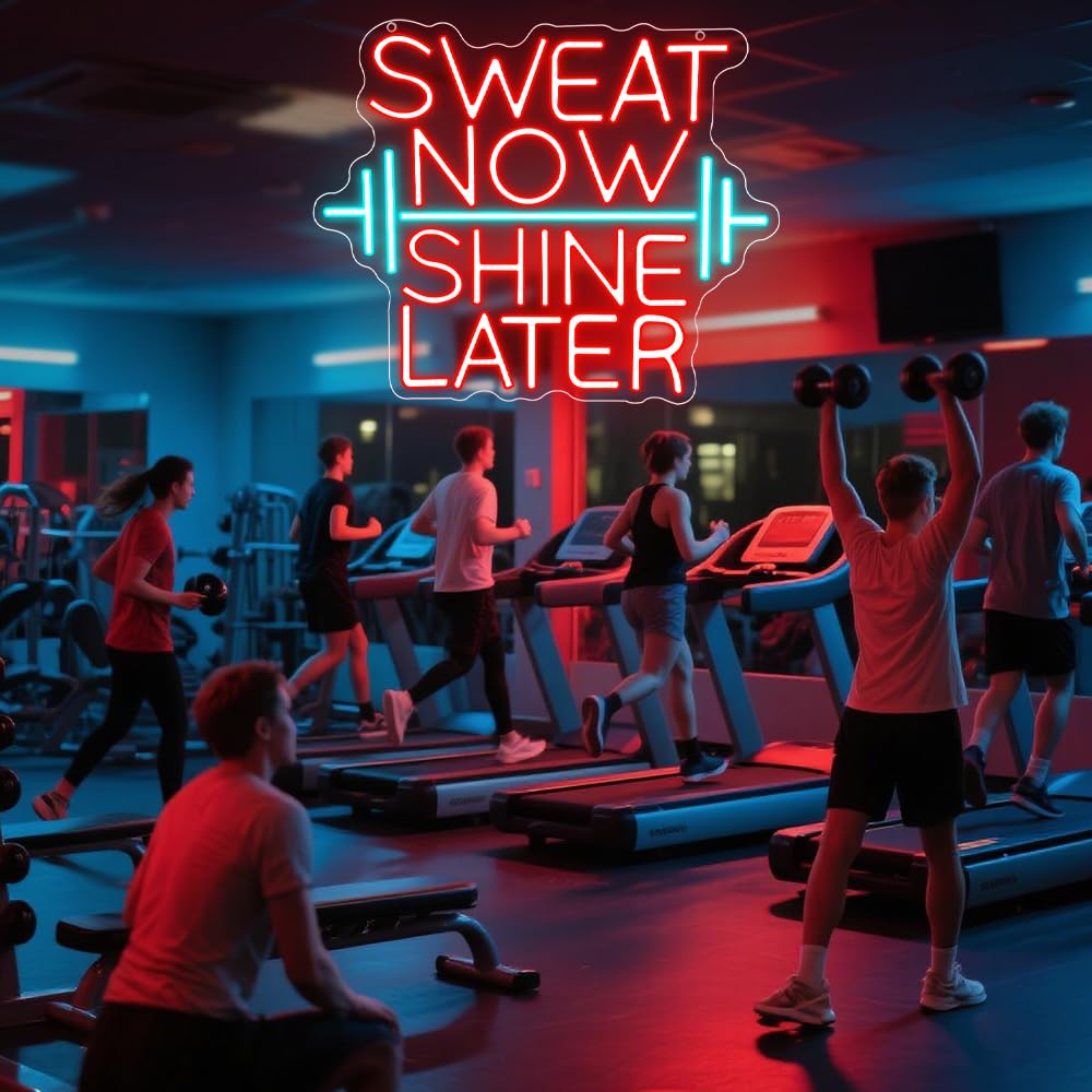 RuCvixkt Sweat Now Shine Later Neon Sign, Neon Light for Home Gym Led Weight Lighting Man Cave Decor, Dimmable USB Powered Signs Gift for Boy Girl Sport Lover