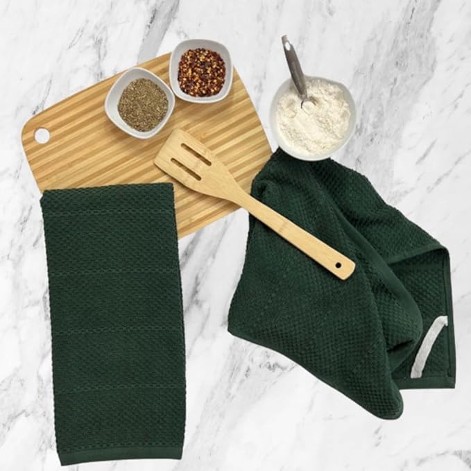 Serafina Home Dark Green Kitchen Dish Towels: 100% Cotton Cloth Soft Cleaning