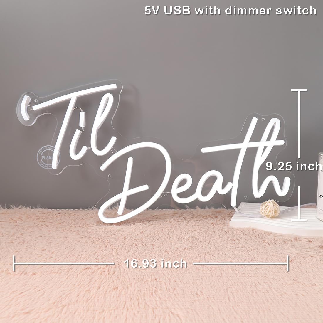 Planzo Til Death Neon Sign Bedroom Wall Decor Led Light Gothic Wedding Party Home Decor Engagement Proposal Christmas Gift 5V USB Powered with Dimmer Switch 17IN Warm White