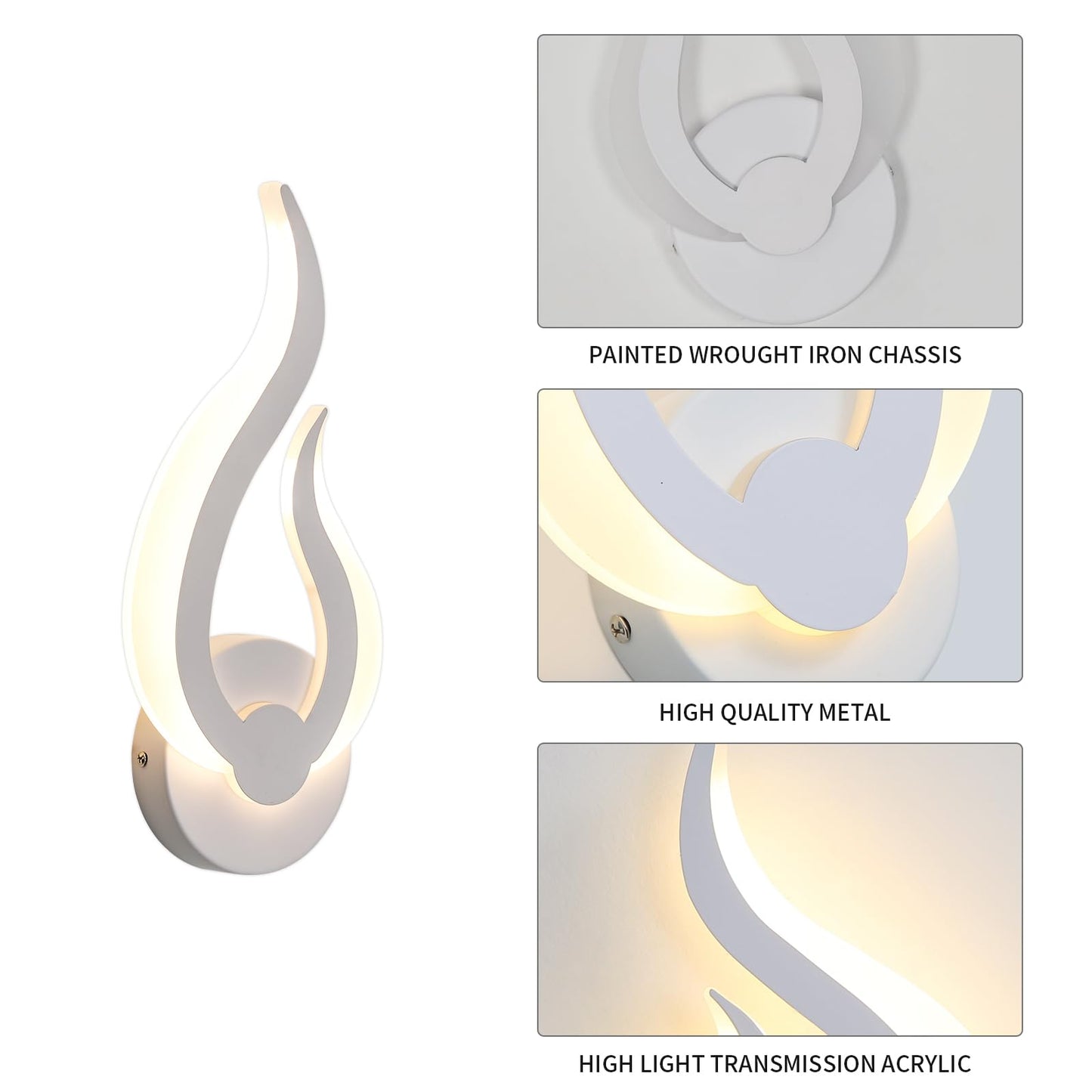 DELIPOP Modern LED Wall Sconces, 3000K Warm White Flame Shape LED Wall Light, 10W Energy Efficient Indoor Wall Lamp for Bedroom, Bathroom, Living Room, Hallway, Corridor