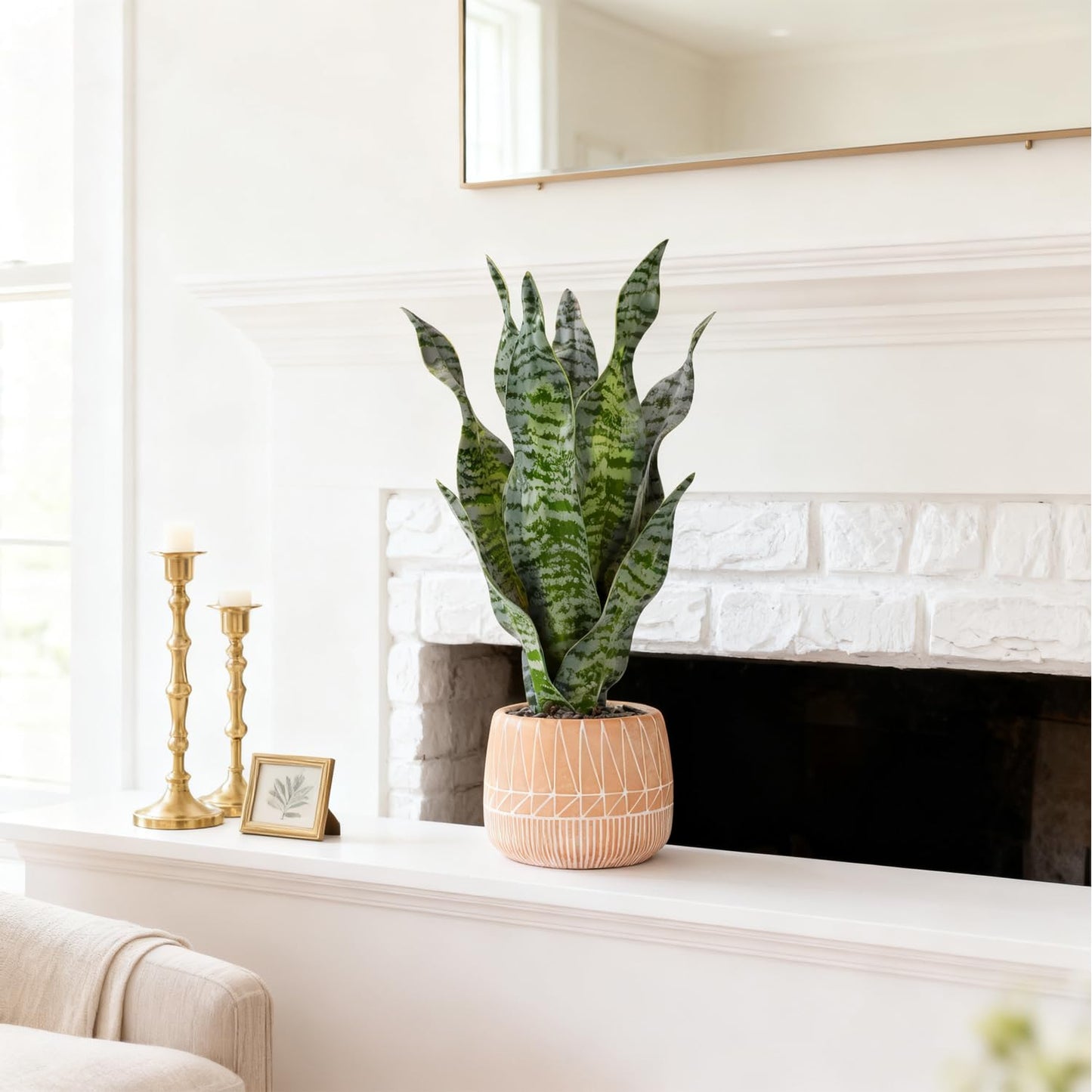 DUZYXI Artificial Realistic Snake Plant 17" with Concrete Pot Fake Snake Plants Sansevieria Greenery Faux Snake Plant for Home Office Living Room Housewarming Gifts Indoor Decor