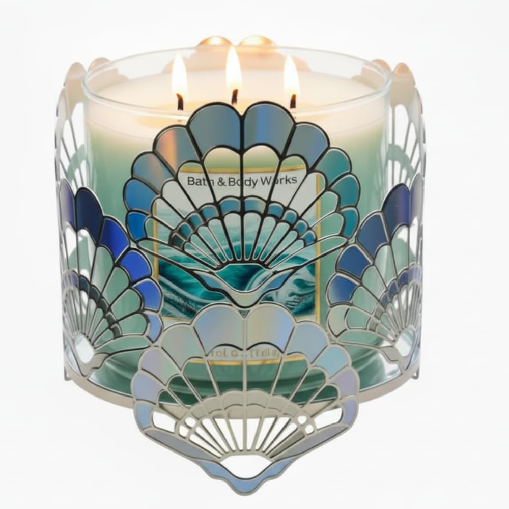 Bath & Body Works OPALESCENT Seashells – Coastal Decorative Metal Sleeve – Fits Standard 3-Wick Candles