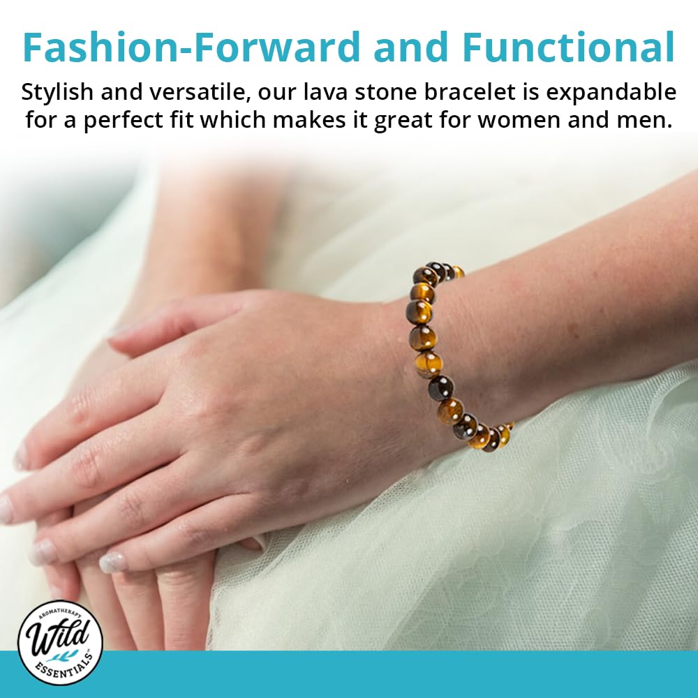 Wild Essentials Tiger Eye Lava Stone Essential Oil Diffuser Bracelet, Expandable up to 8 inches, Aromatherapy Jewelry for Women and Men