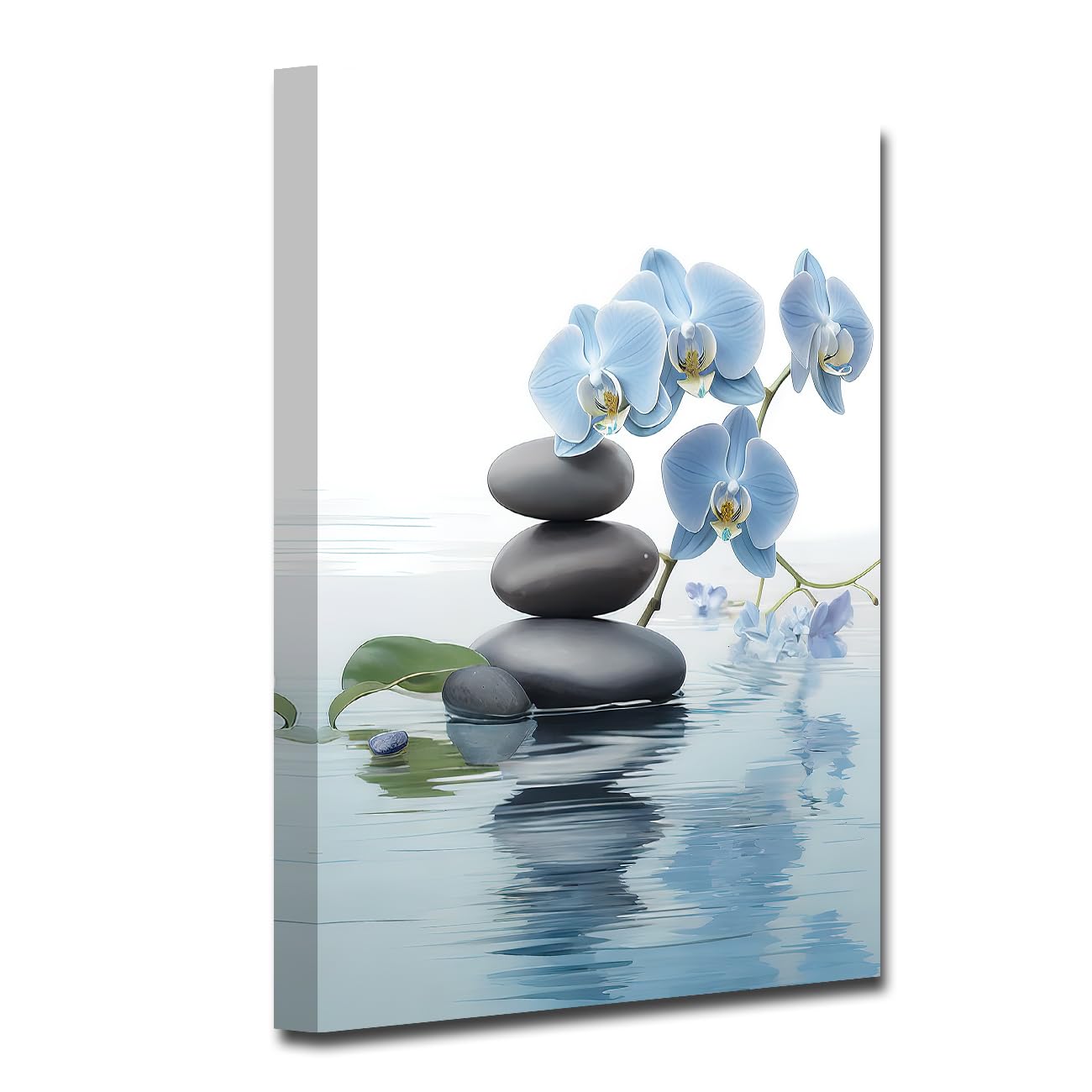 CXHOSTENT Spa Bathroom Wall Art Blue Orchid Flowers and Zen Stones on Water Pictures Print on Canvas Framed Artwork for Yoga Zen Room Decor (Zen-3, 16.00"x24.00")