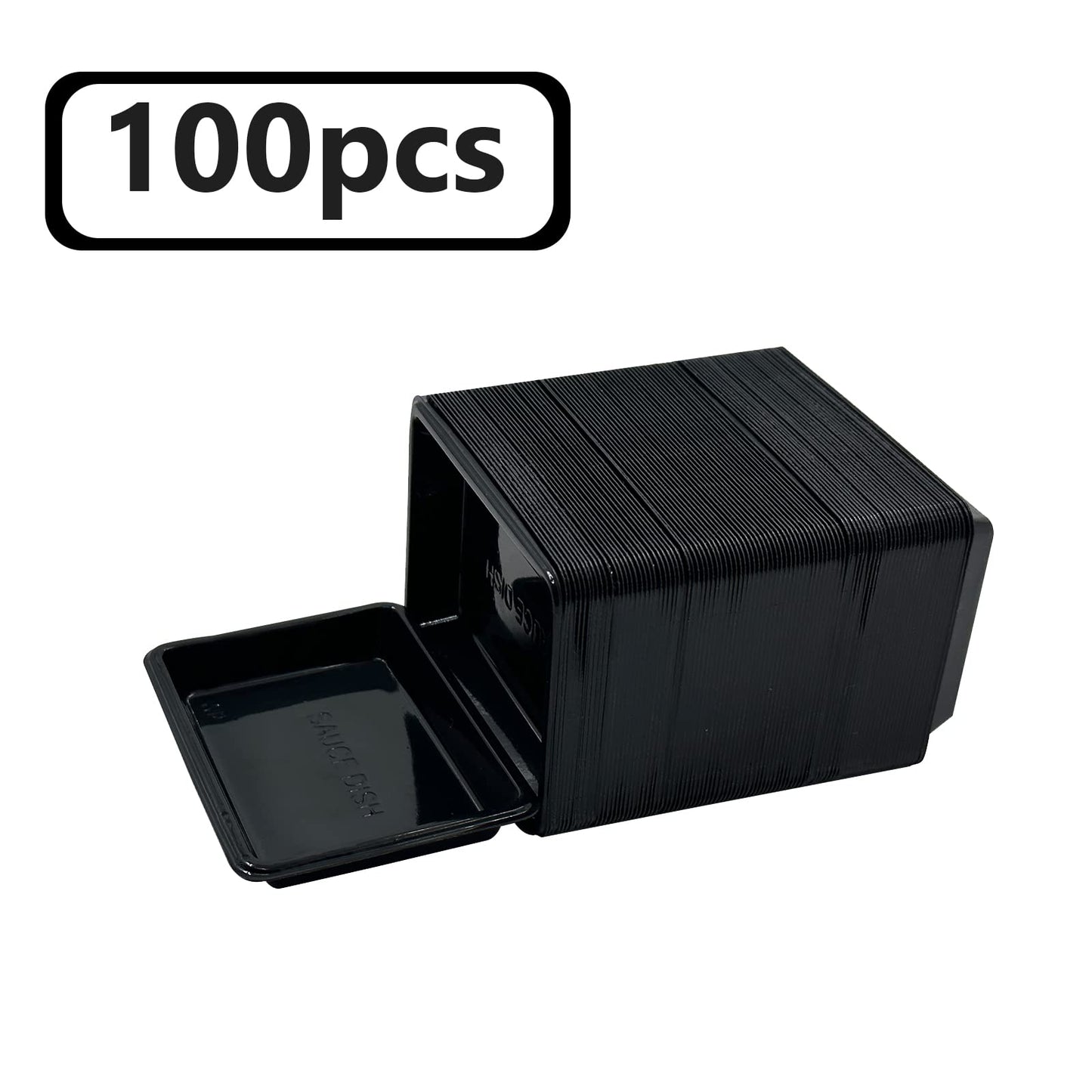 Xanadued 100 Pcs Plastic Disposable Sauce Dishes, Dipping Soy Sauce Seasoning Plate Bowls, Mini Condiment Appetizer Tray for Sushi Soy Mustard Vinegar Ketchup BBQ,Black Rectangle