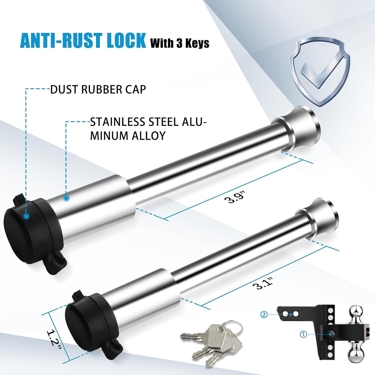 Adjustable Aluminum Trailer Hitch - Fits 2" Receiver, 6" Drop & Rise Dual Ball Mount (2" X 2-5/16") - 12,500 LBS GTW Towing Capacity with 2 Locking Pins for Trailers, Campers, Agricultural Machines