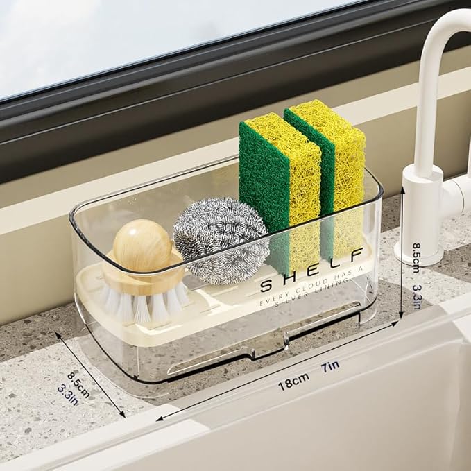 Sponge Holder for Kitchen Sink, Countertop Sink Caddy for Sponges, Brush &